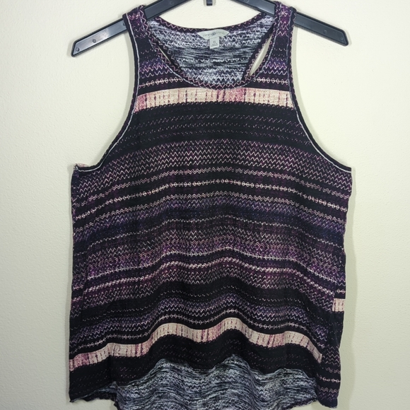 Lucky Lotus Racerback Tank Top XL Purple Black Cream Geometric BOHO High Low - Picture 1 of 6